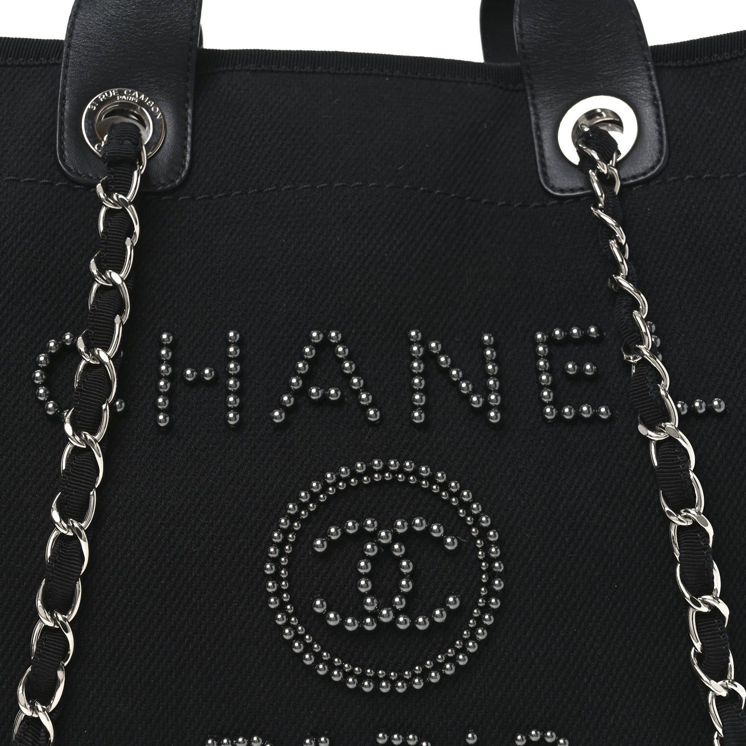 Chanel Canvas Pearl Medium Deauville Tote Black 8 of 10