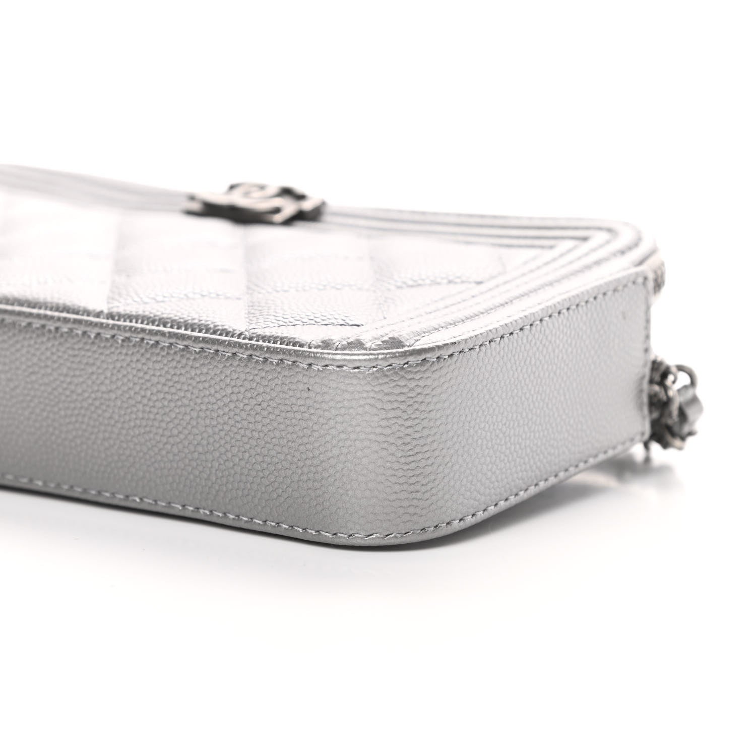 Chanel Metallic Caviar Quilted Small Boy Clutch With Chain Silver 13 of 14
