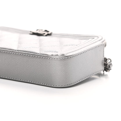 Chanel Metallic Caviar Quilted Small Boy Clutch With Chain Silver 13 of 14