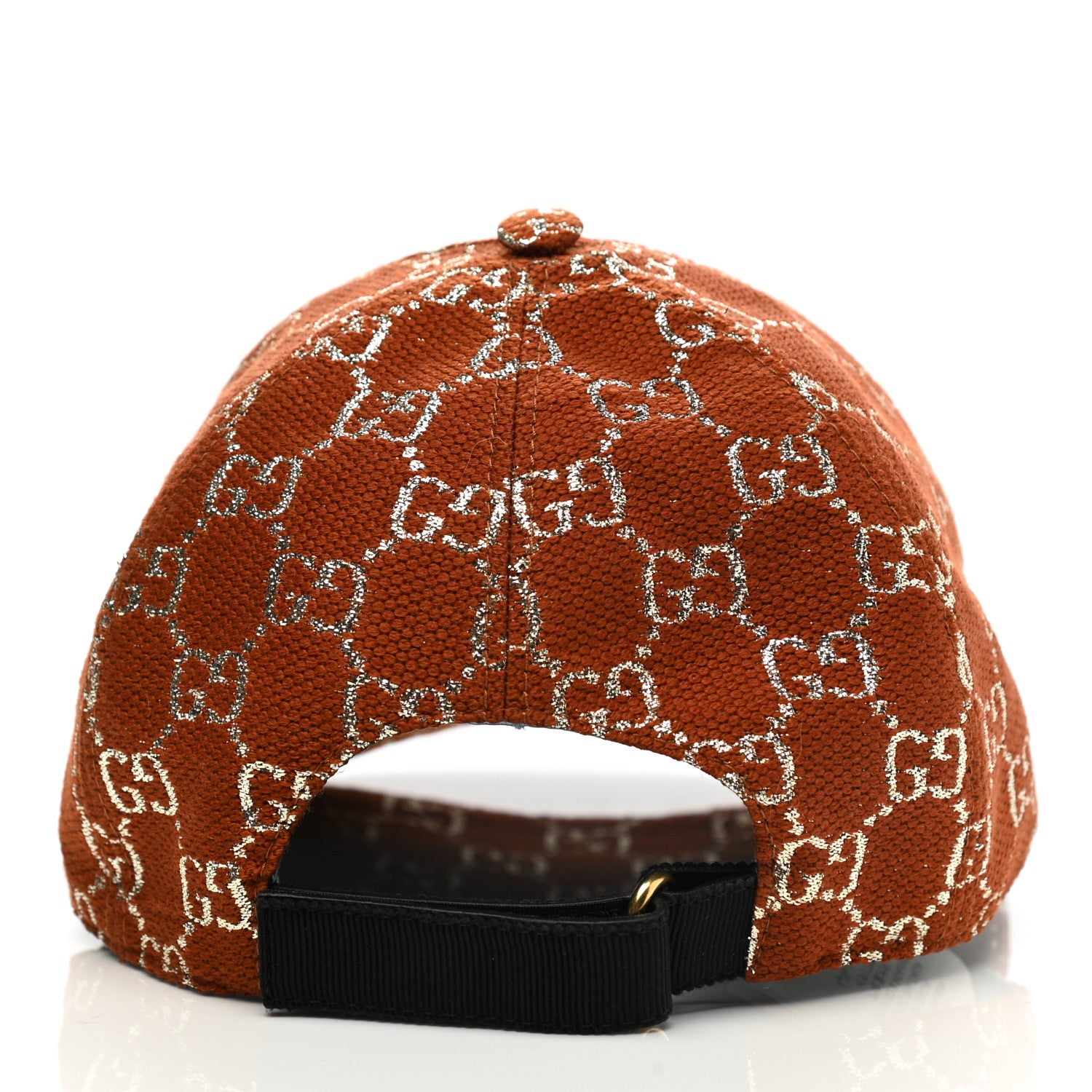 Gucci Canvas Lame GG Monogram Rush Baseball Hat S Burnt Orange Silver 6 of 9