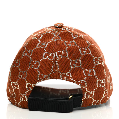 Gucci Canvas Lame GG Monogram Rush Baseball Hat S Burnt Orange Silver 6 of 9