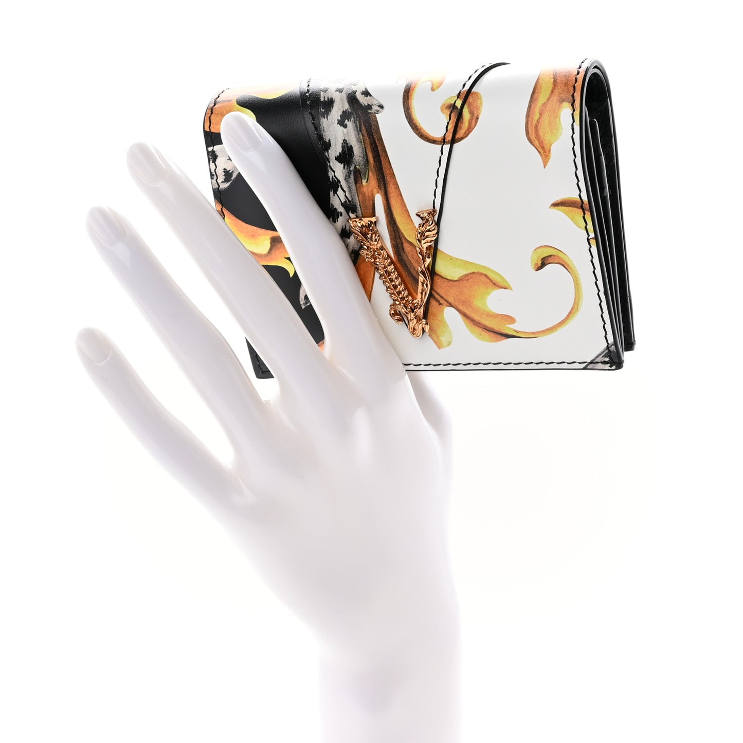 Nappa Barocco Print Virtus Card Case Wallet Black Multicolor