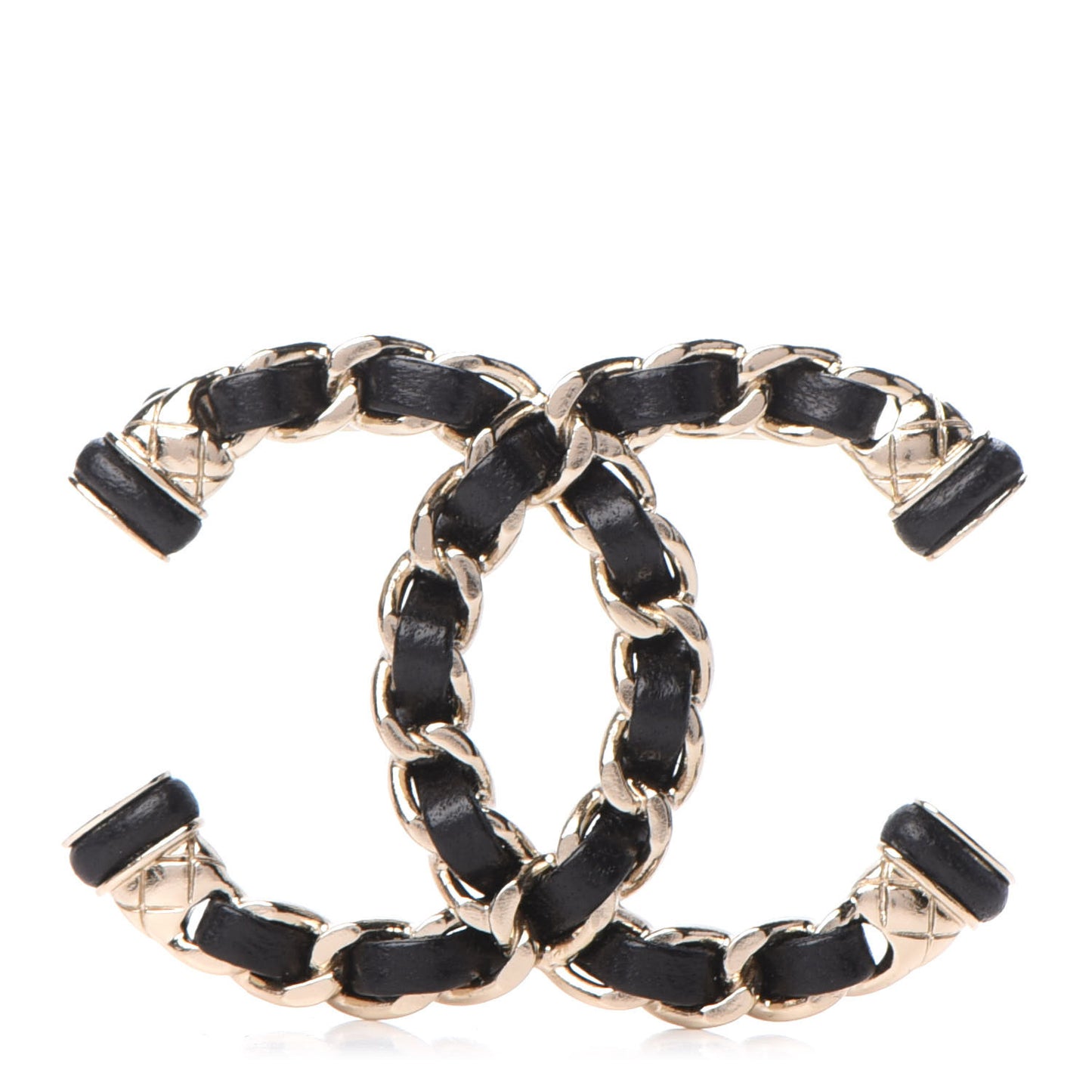 Lambskin Chain CC Brooch Black Gold