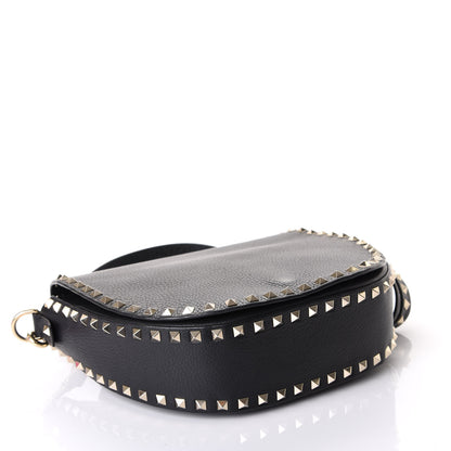 Valentino Garavani Vitello Large Rockstud Halfmoon Saddle Bag Black 3 of 11