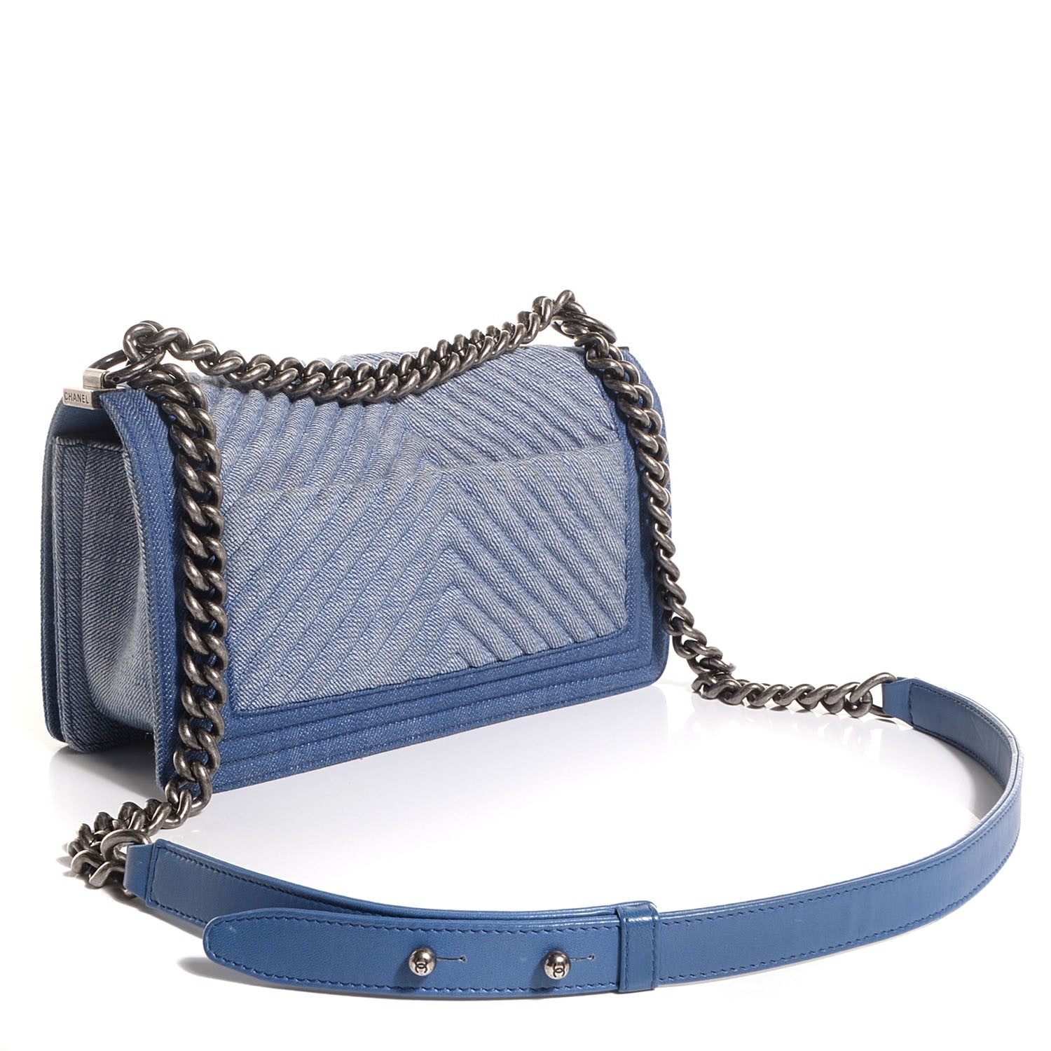 Chanel Denim Chevron Medium Boy Flap Blue 3 of 9