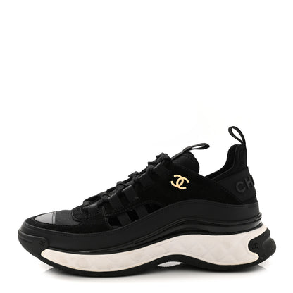 Chanel Velvet Calfskin Mixed Fibers CC Sneakers 36.5 Black 1 of 9