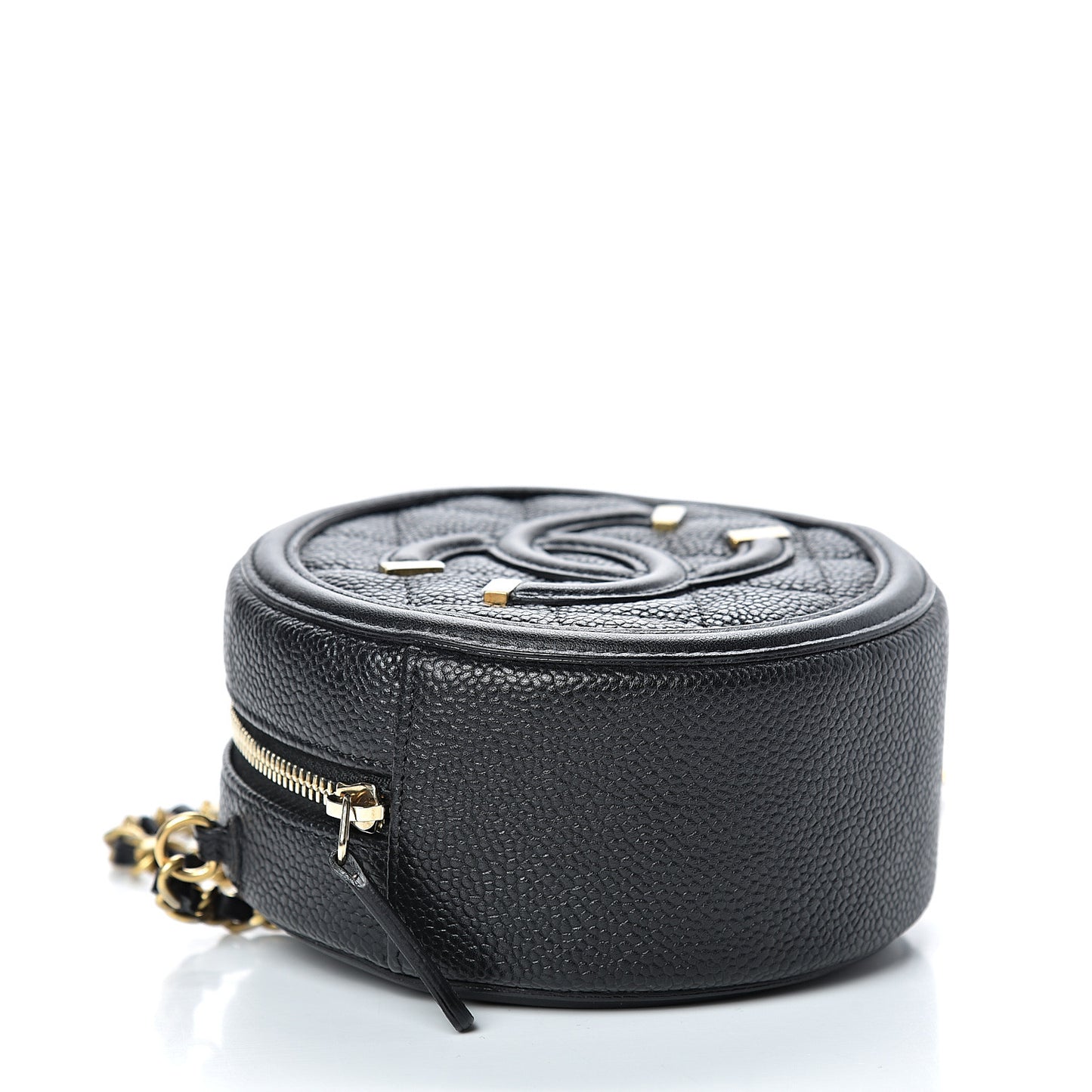 Caviar Quilted Round Filigree Crossbody Black