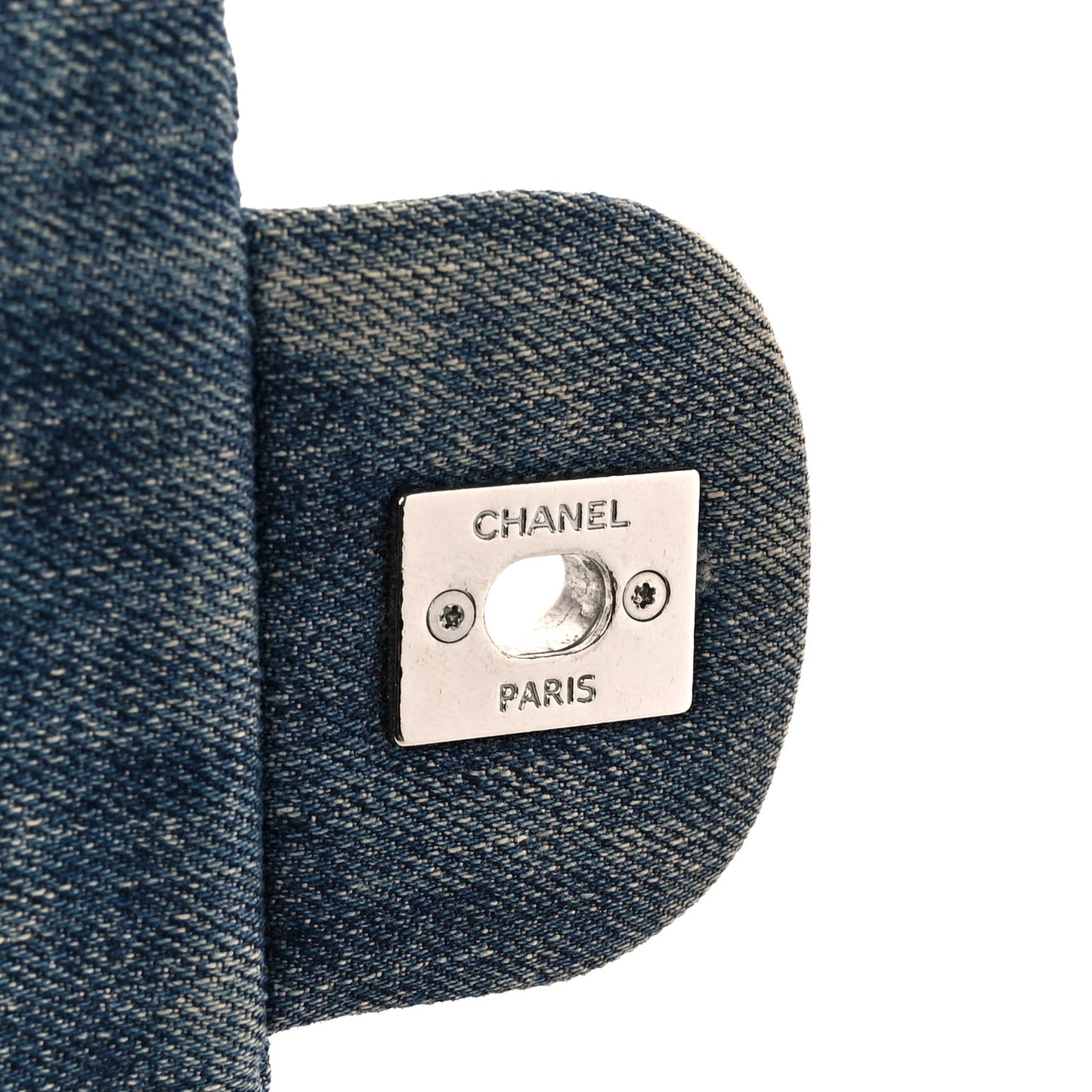 Denim Quilted Camellia Embroidered Large Flap Blue