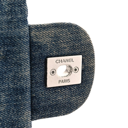 Chanel Denim Quilted Camellia Embroidered Large Flap Blue 7 of 11