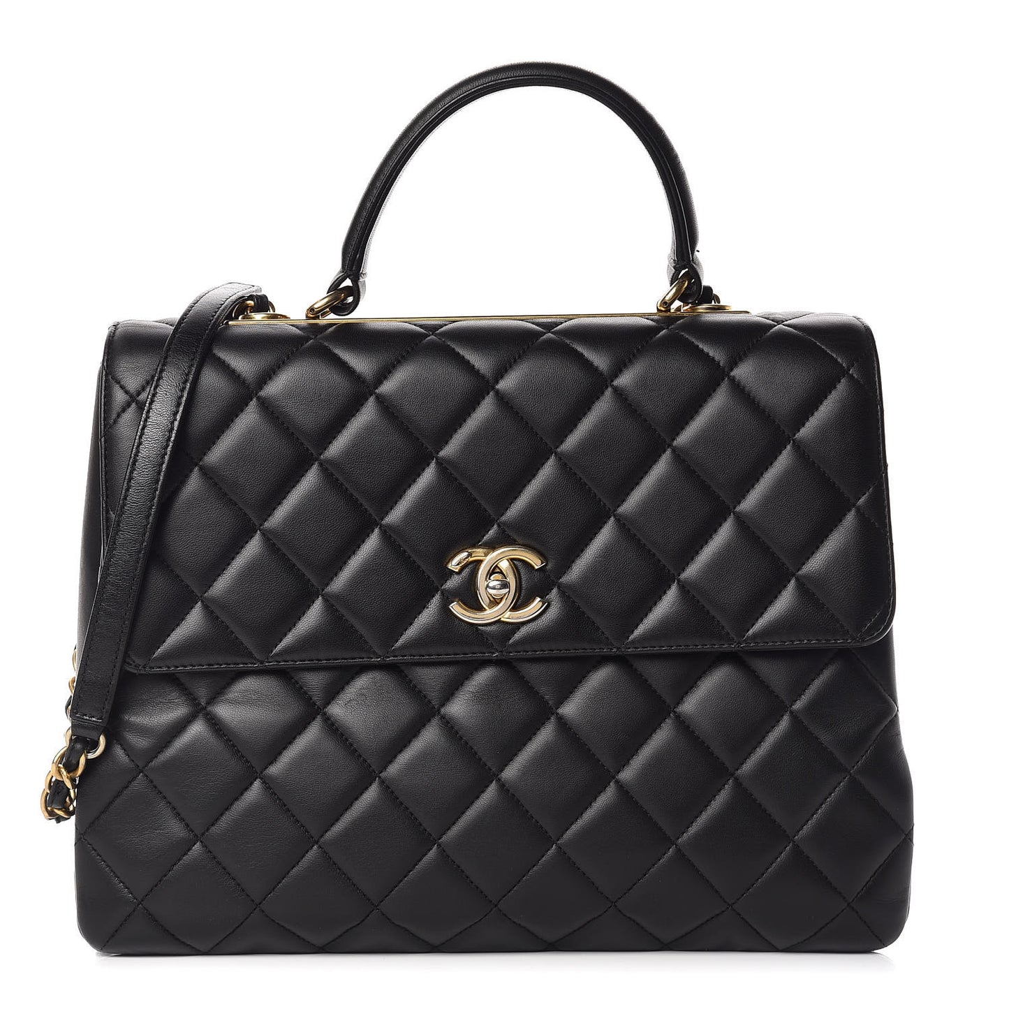 Lambskin Quilted Large Trendy CC Dual Handle Flap Bag Black
