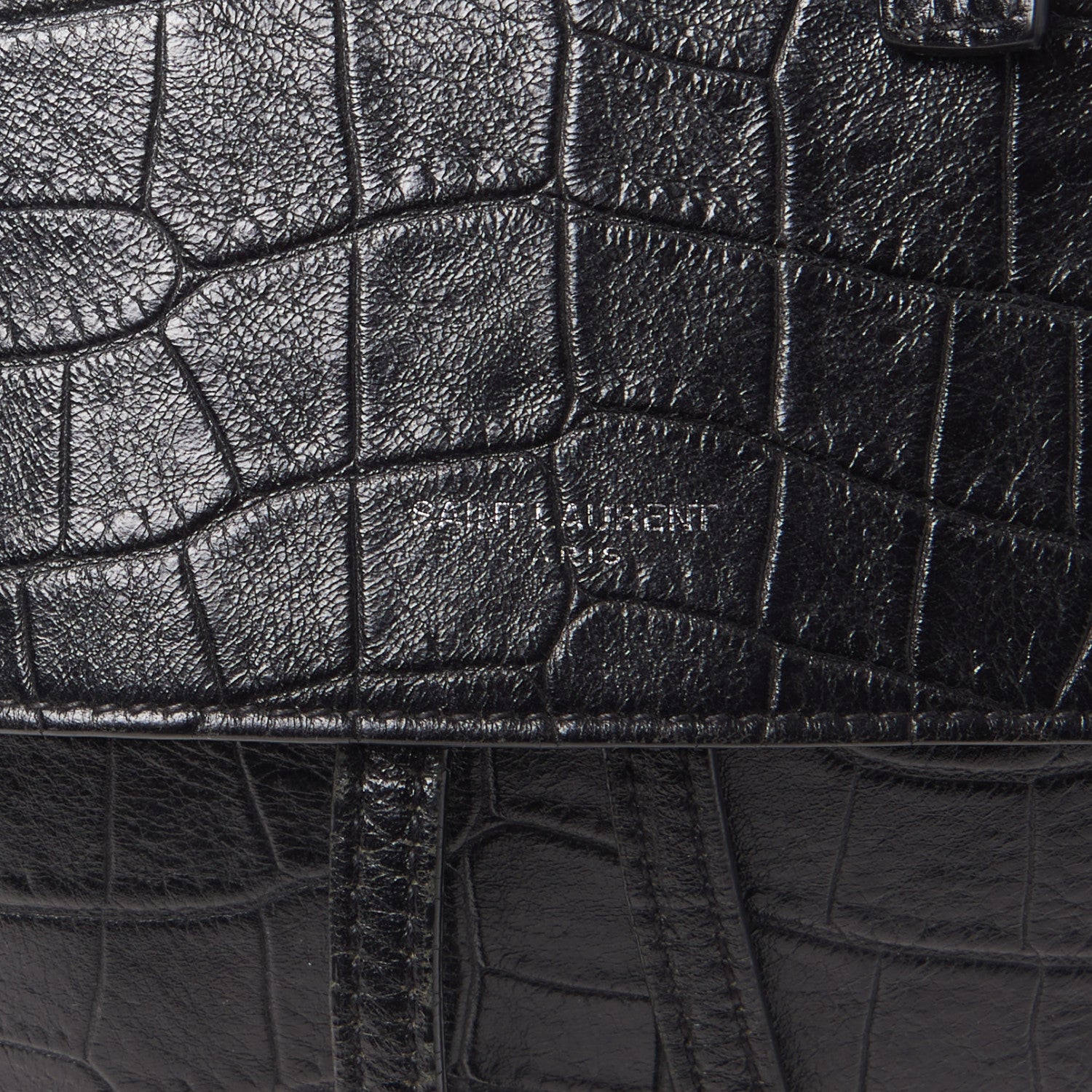 Saint Laurent Calfskin Crocodile Embossed Sac De Jour Backpack Black 8 of 10