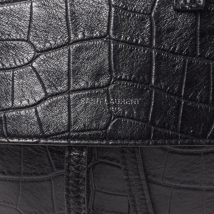 Saint Laurent Calfskin Crocodile Embossed Sac De Jour Backpack Black 8 of 10