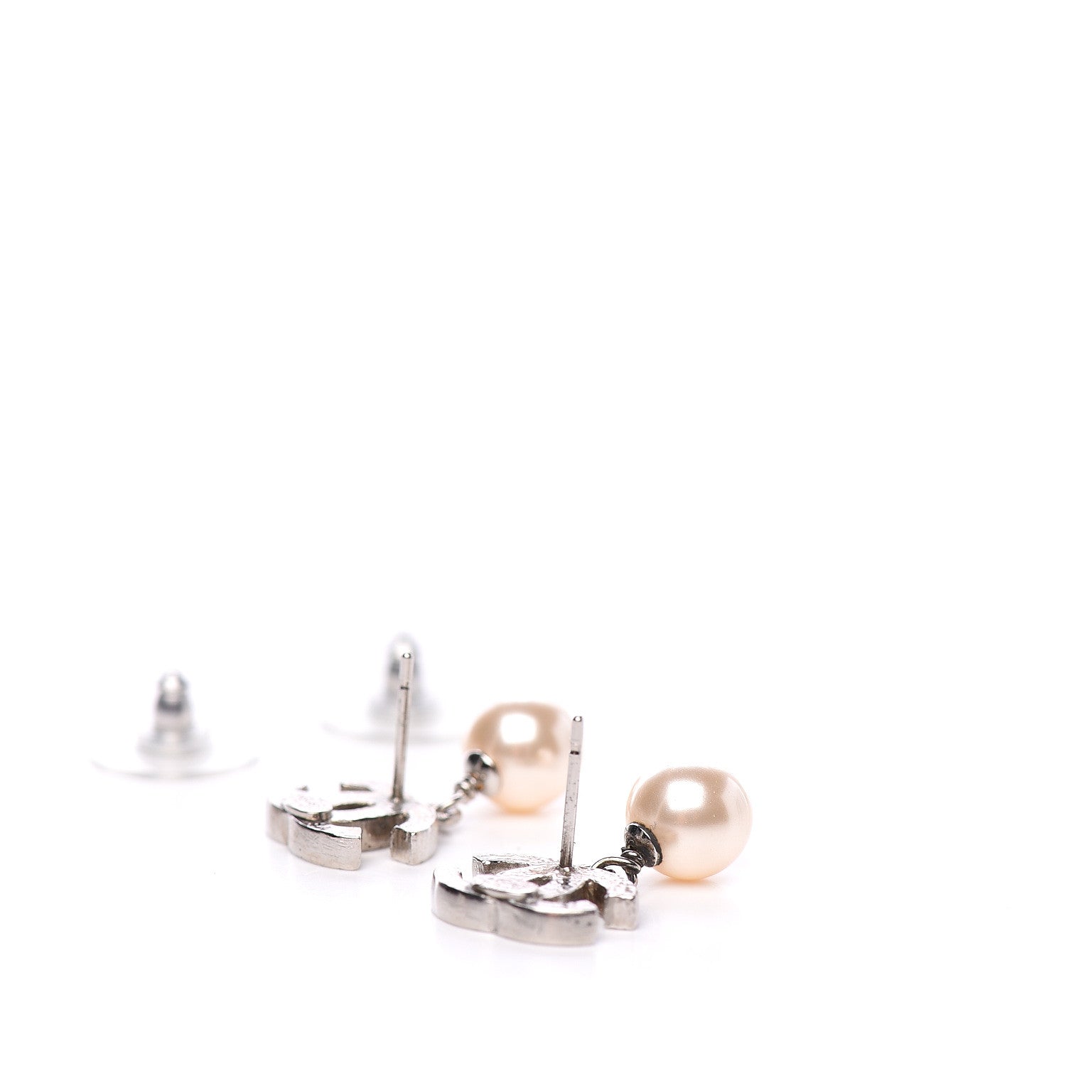 Chanel Pearl Quilted CC Drop Earrings Silver 3 of 5