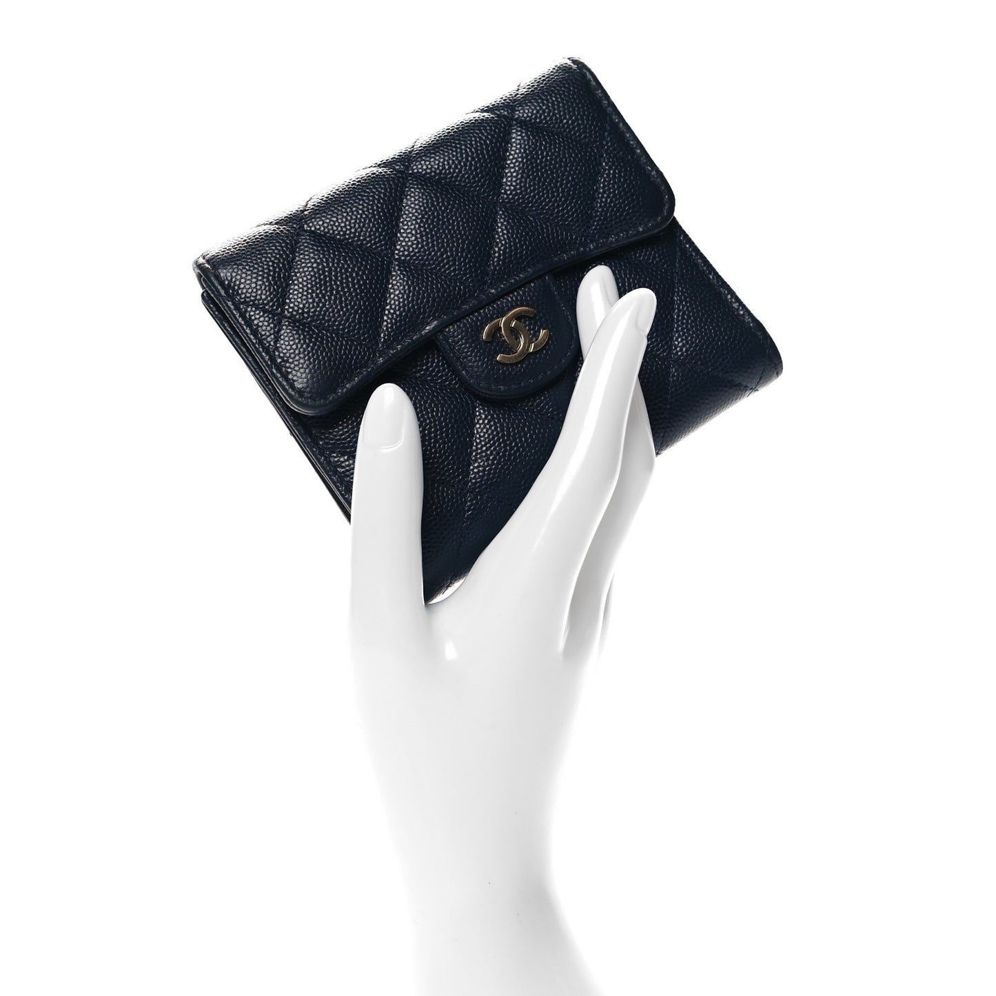 Caviar Quilted Compact Flap Wallet Navy