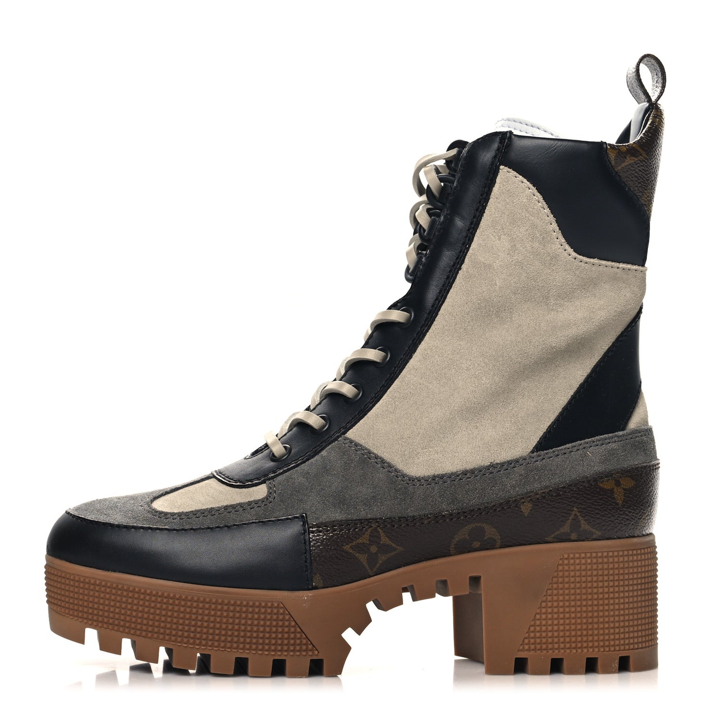 Suede Calfskin Monogram Laureate Platform Desert Boots 38 Beige