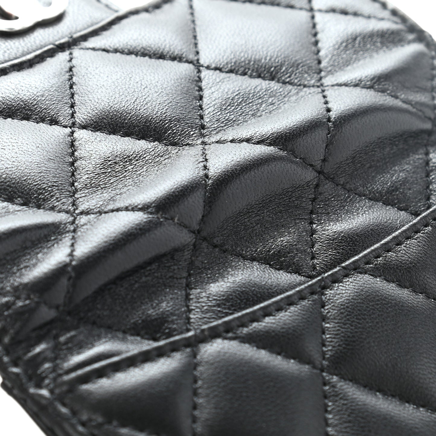 Lambskin Quilted Flap Card Holder Wallet Black