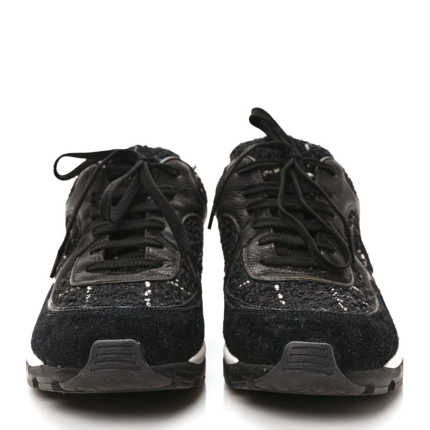 Tweed Suede Goatskin CC Sneakers 40 Black White