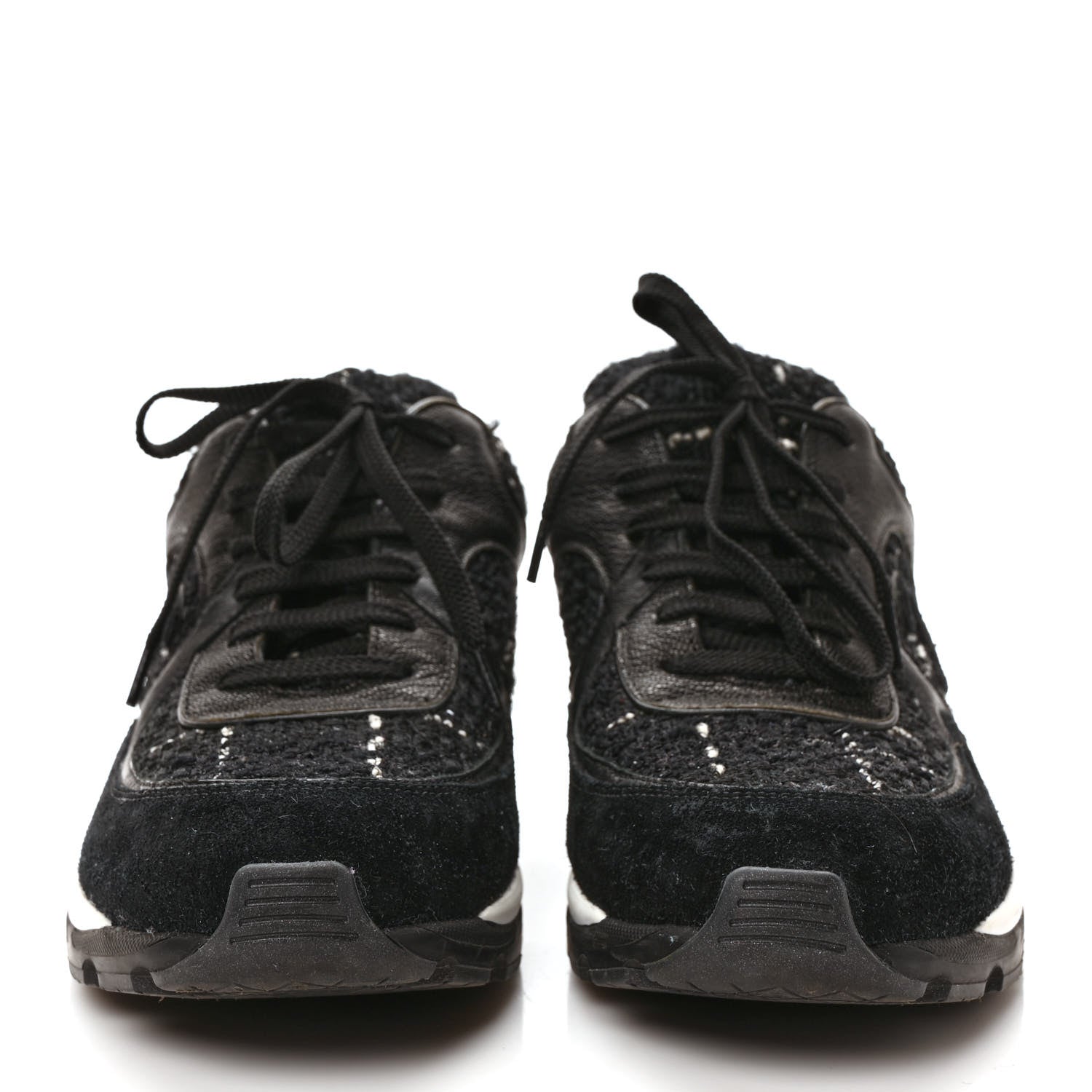Chanel Tweed Suede Goatskin CC Sneakers 40 Black White 2 of 8
