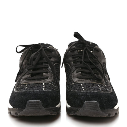 Chanel Tweed Suede Goatskin CC Sneakers 40 Black White 2 of 8
