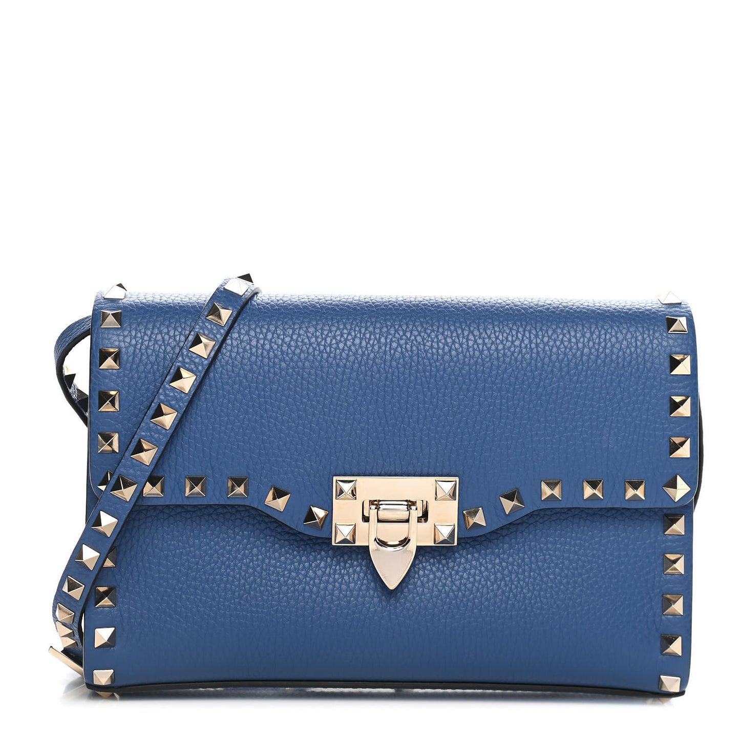 Pebbled Calfskin Medium Rockstud Flip Lock Crossbody Bag Baltique