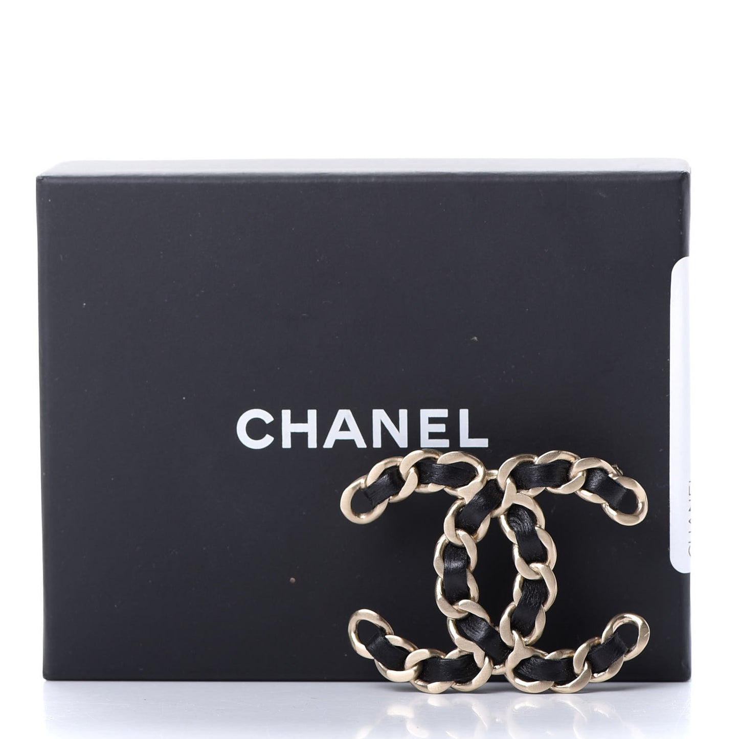 Lambskin Chain CC Brooch Black Gold