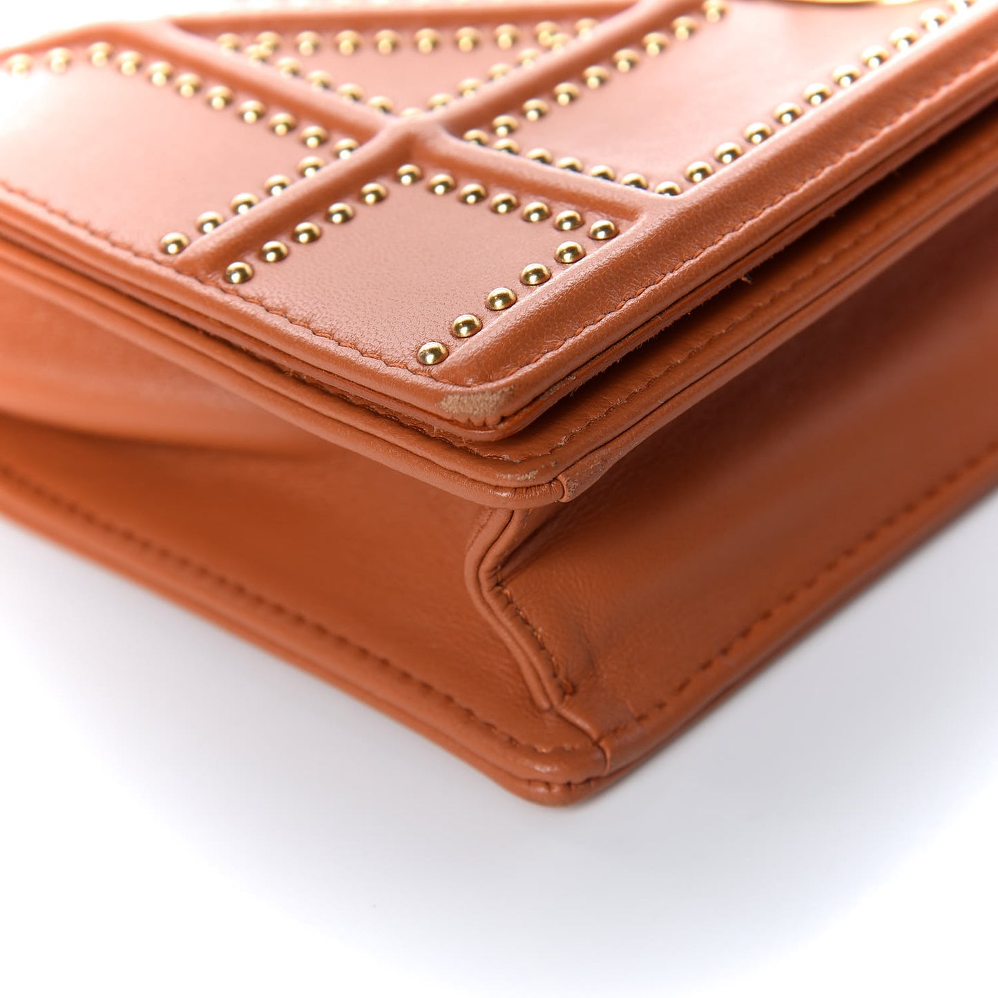 Calfskin Studded Diorama Top Handle Wallet on Chain Pouch Orange