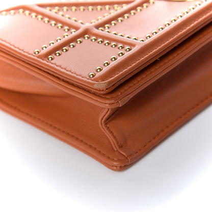 Christian Dior Calfskin Studded Diorama Top Handle Wallet on Chain Pouch Orange 13 of 14