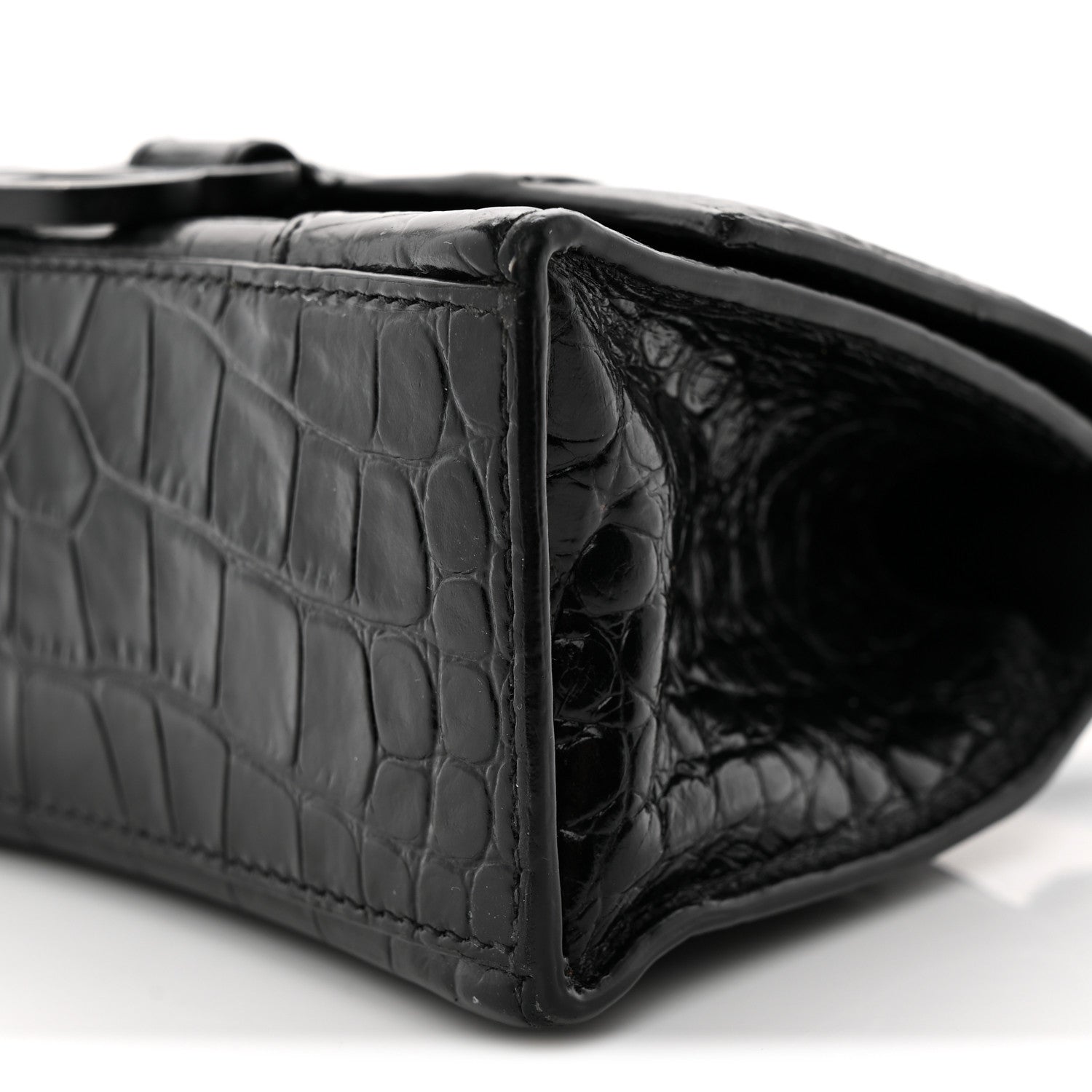 Balenciaga Shiny Calfskin Monochrome Crocodile Embossed Hourglass Top Handle Bag XS Black 11 of 17