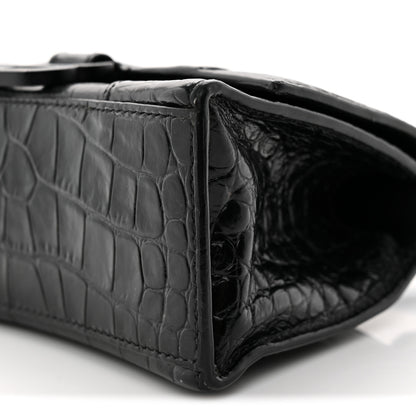 Balenciaga Shiny Calfskin Monochrome Crocodile Embossed Hourglass Top Handle Bag XS Black 11 of 17