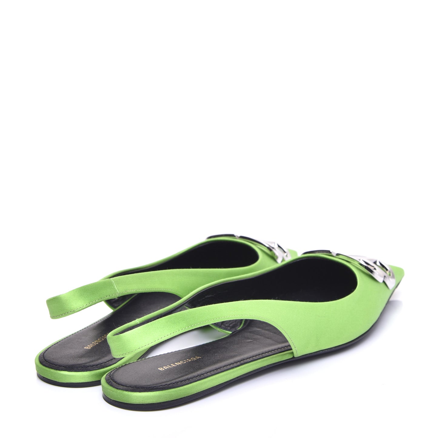 Satin BB Knife Pointy Toe Slingback Flats 38 Neon Green