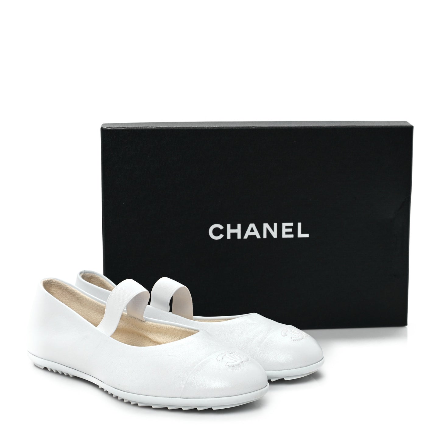 Lambskin Cap Toe CC Mary Jane Flats 38.5 White