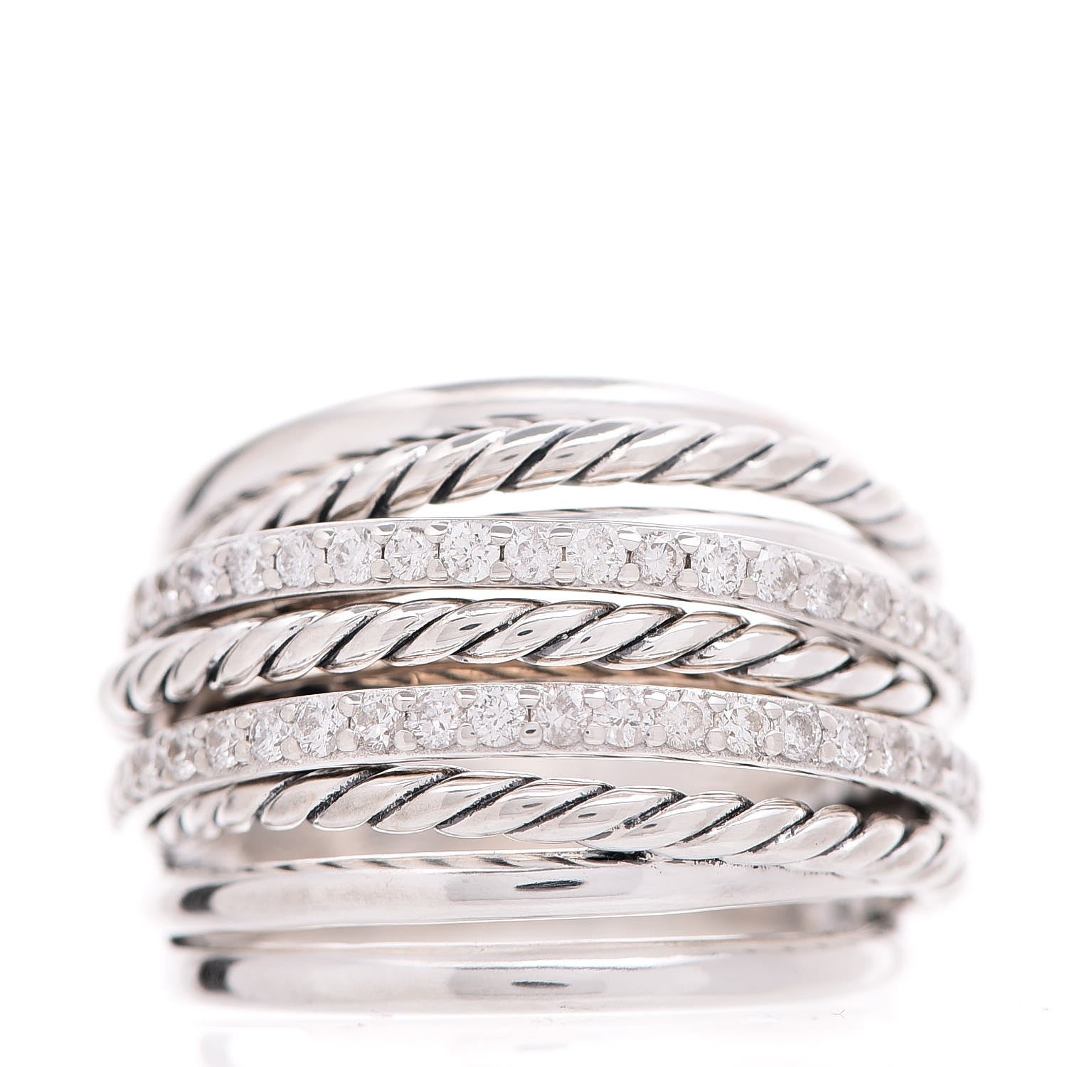 David Yurman Sterling Silver Diamond Crossover Dome Ring 53 6.25 1 of 5