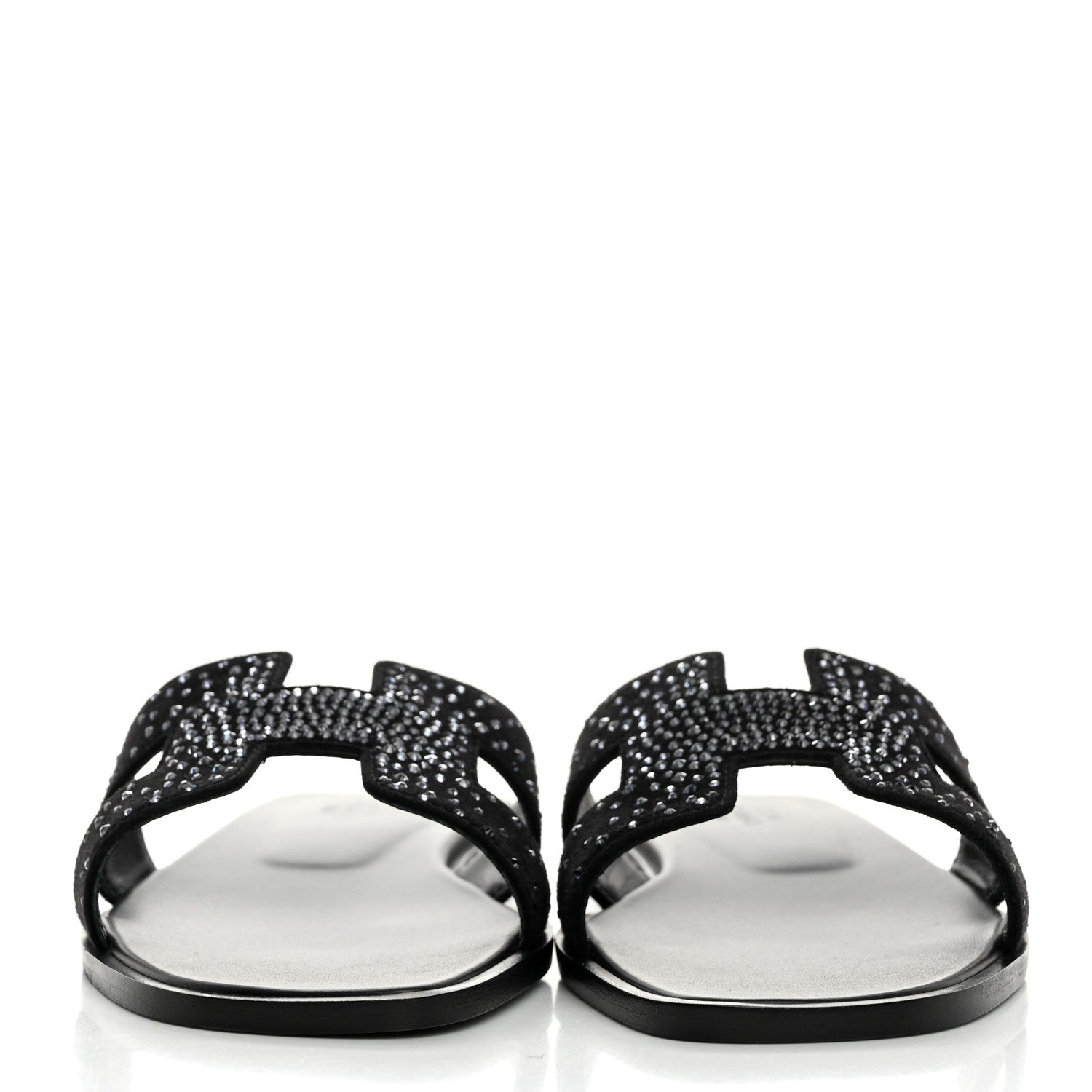 Hermes Suede Crystal Embellished Oran Sandals 38 Black 2 of 9