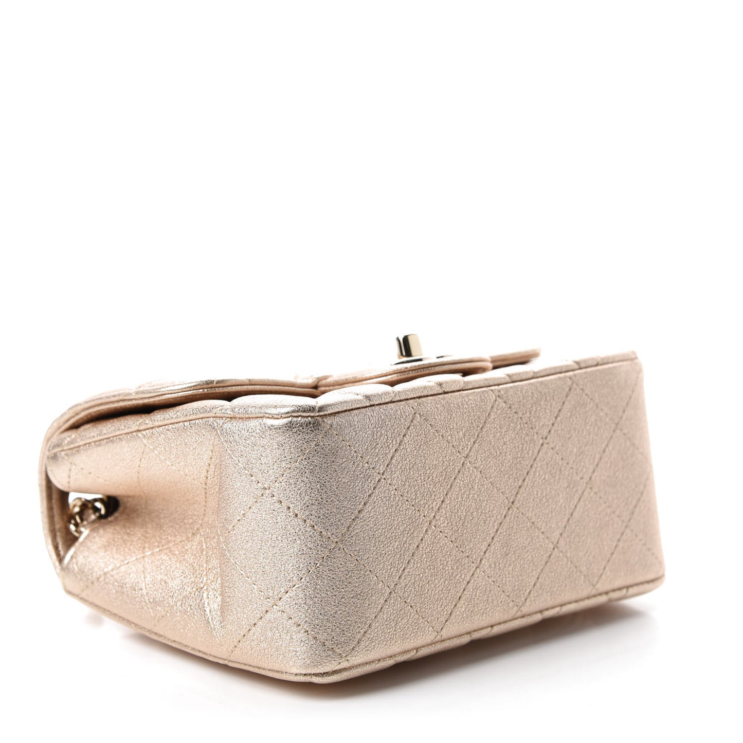 Metallic Lambskin Quilted Mini Square Flap Gold