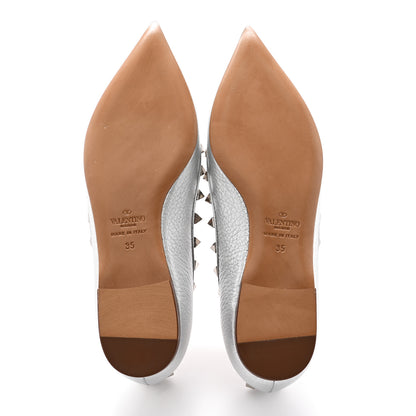 Valentino Garavani Metallic Pebbled Calfskin Rockstud Ballerina Flats 35 Silver 5 of 12