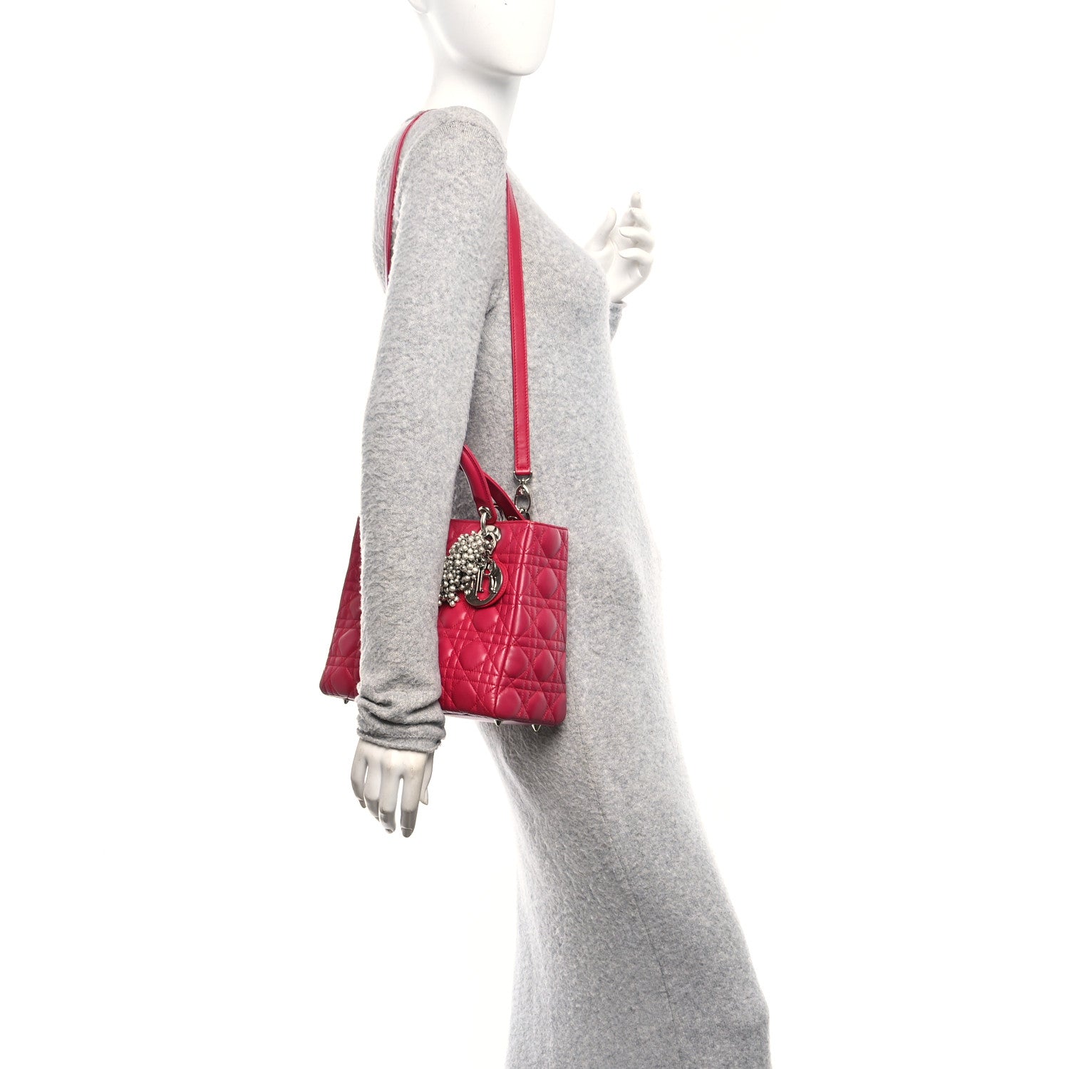 Christian Dior Lambskin Cannage Medium Pearl Lady Dior Dark Pink 2 of 11