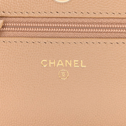 Chanel Caviar Quilted Crystal CC Wallet On Chain WOC Beige 6 of 13
