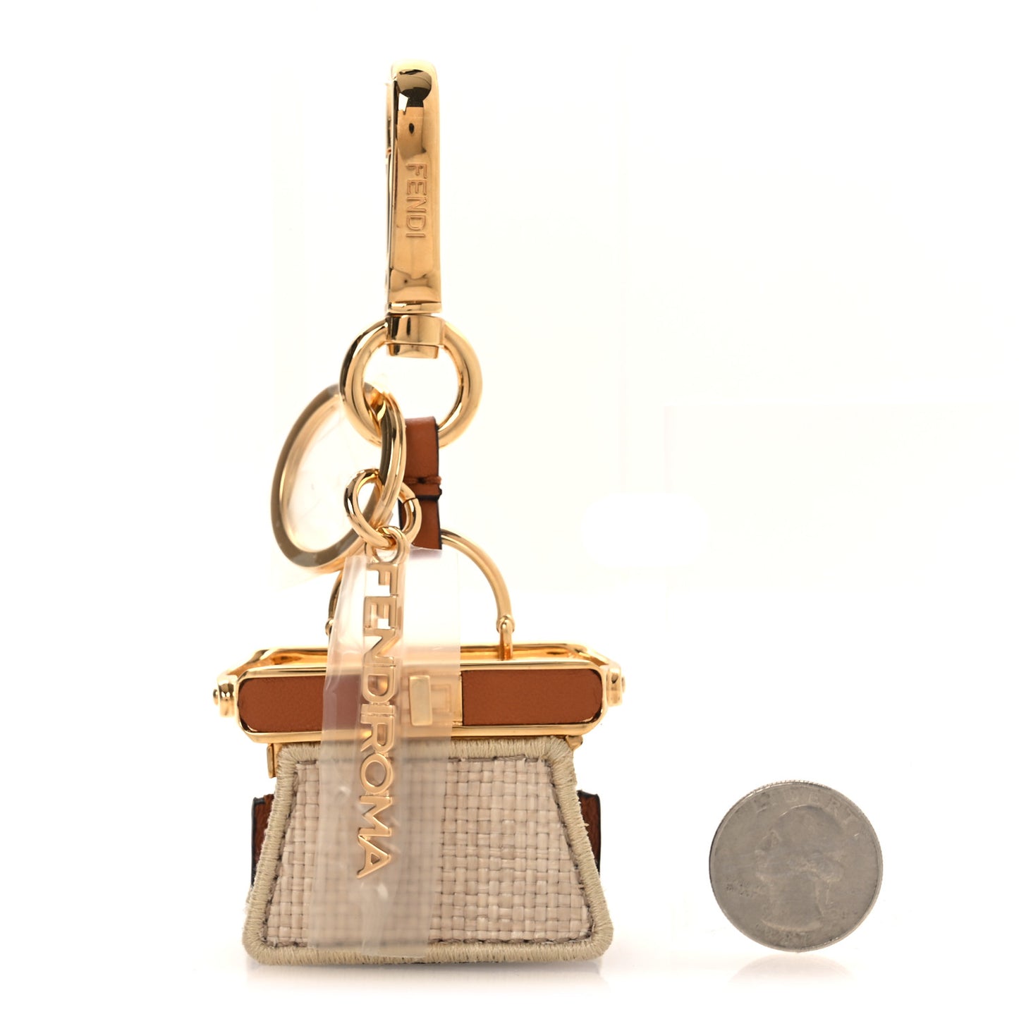Lambskin Fendiroma Peekaboo Key Case Ecru Brandy