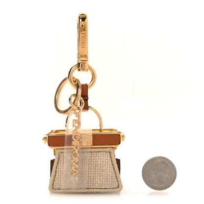 Fendi Lambskin Fendiroma Peekaboo Key Case Ecru Brandy 2 of 5