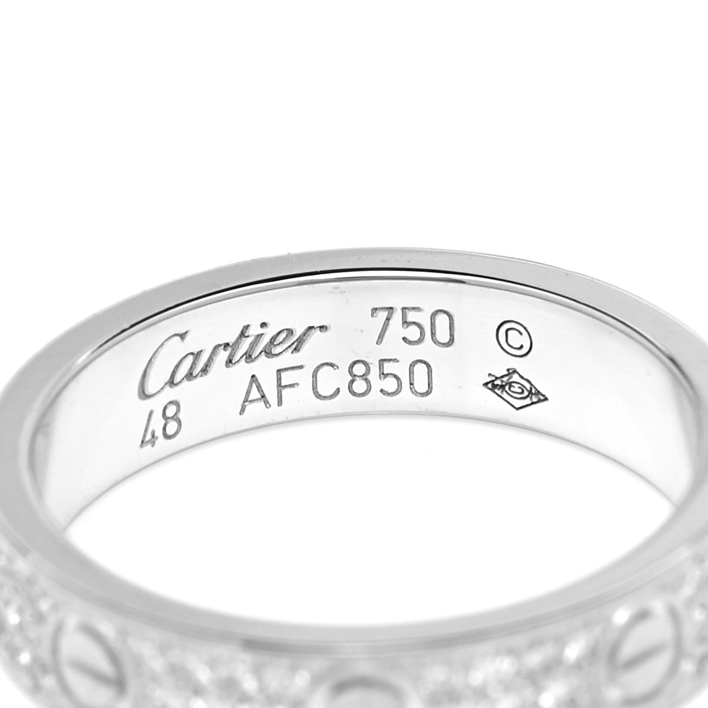 18K White Gold Diamond 4mm LOVE Wedding Paved Band Ring 48 4.5