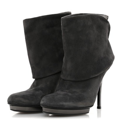 Gucci Suede Platform Foldover Ankle Boots 35 Grey 4 of 9