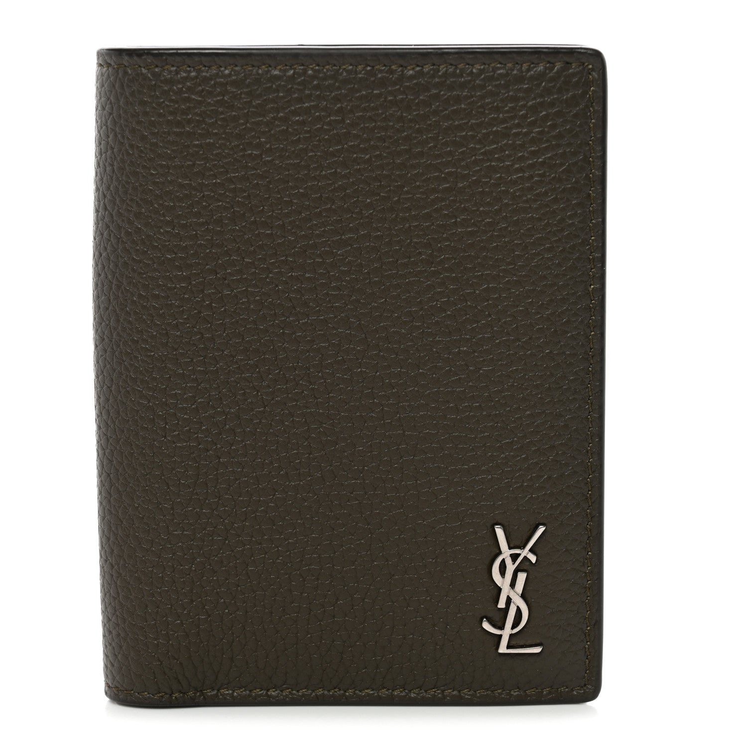 Saint Laurent Calfskin Techno Credit Card Wallet Dark Khaki 1 of 7