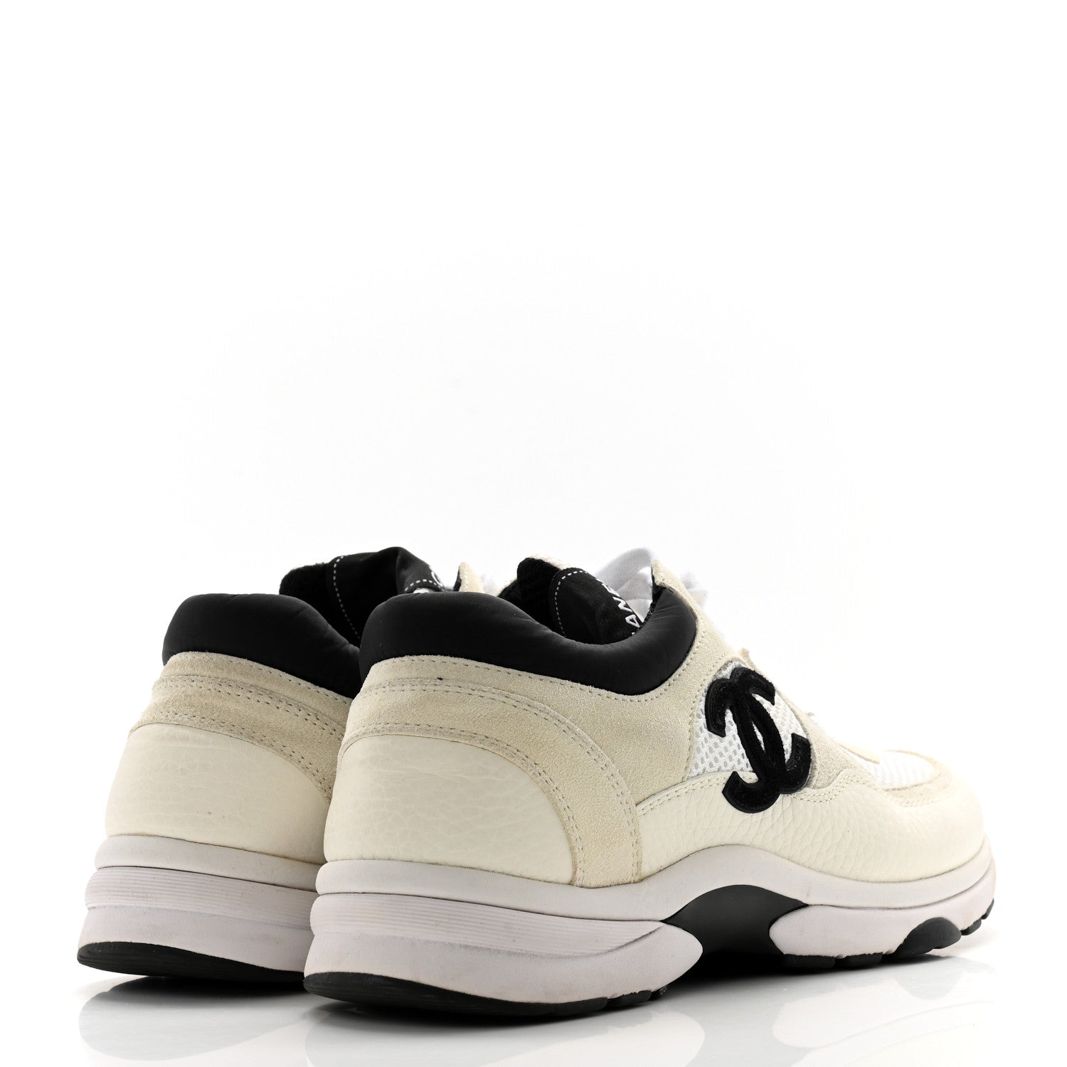 Chanel Mesh Suede Calfskin Grained Calfskin Womens CC Sneakers 38 White Black 4 of 11