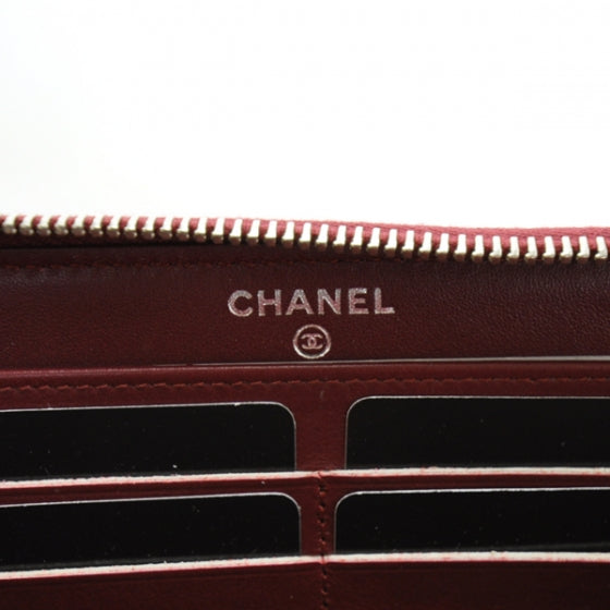 Patent Quilted Zip Around Wallet Red