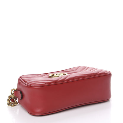 Gucci Calfskin Matelasse Small GG Marmont Chain Shoulder Bag Hibiscus Red 3 of 10