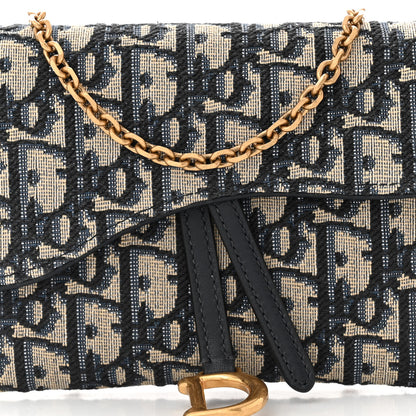 Christian Dior Oblique Saddle Chain Long Wallet Blue 10 of 13