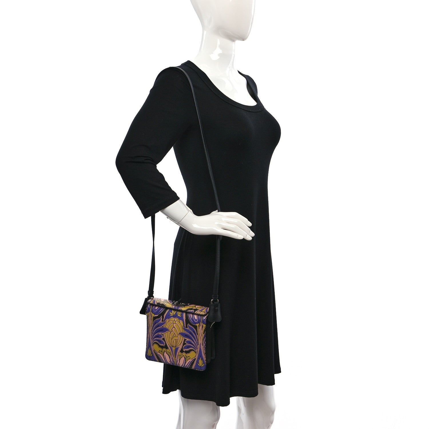 Prada Saffiano Tulip Print Shoulder Bag Black Multicolor 2 of 8