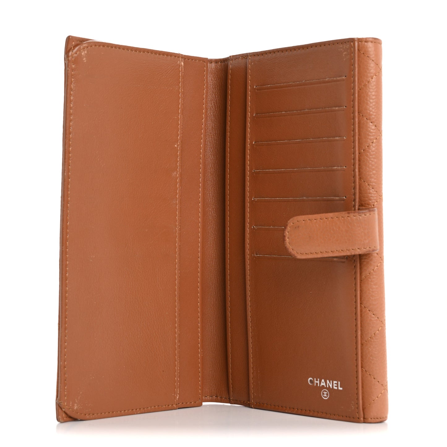 Caviar Quilted Long Flap Wallet Light Brown