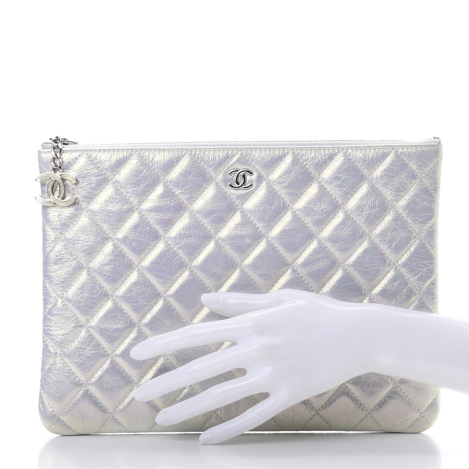 Chanel Iridescent Crumpled Calfskin CC Ripples Medium Cosmetic Case White 2 of 8