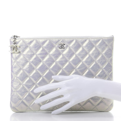 Chanel Iridescent Crumpled Calfskin CC Ripples Medium Cosmetic Case White 2 of 8